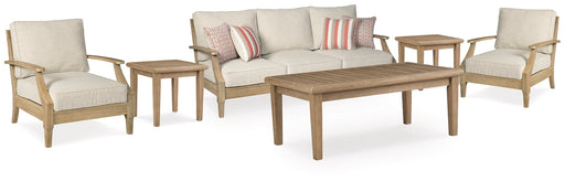 Clare View Outdoor Sofa and  2 Lounge Chairs with Coffee Table and 2 End Tables JR Furniture Store
