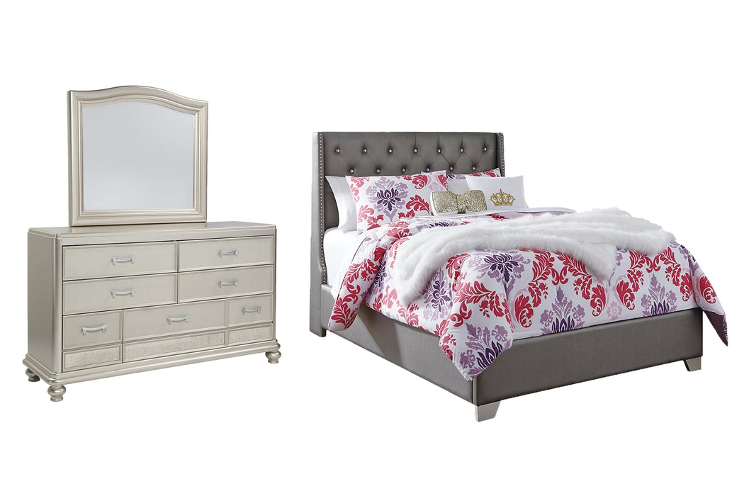 Coralayne Full Upholstered Bed with Mirrored Dresser JR Furniture Store