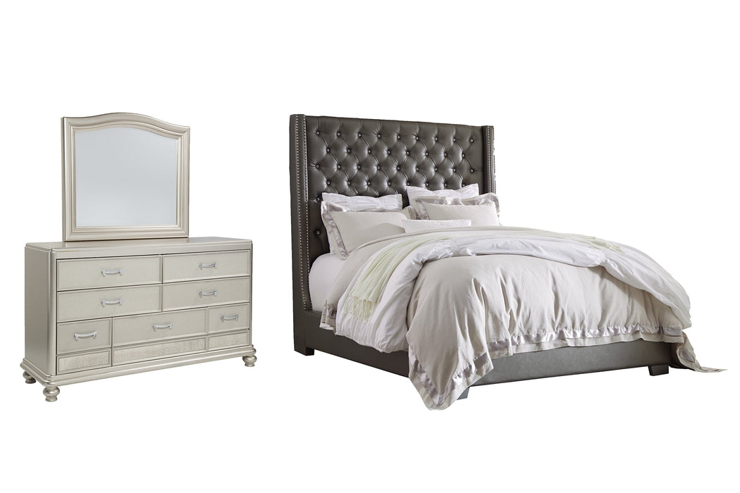 Coralayne King Upholstered Bed with Mirrored Dresser JR Furniture Store