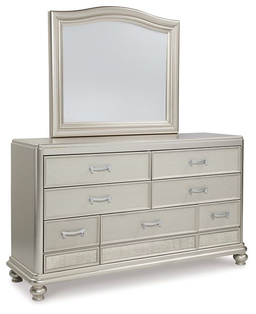 Coralayne King Upholstered Bed with Mirrored Dresser and 2 Nightstands JR Furniture Store