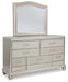 Coralayne King Upholstered Sleigh Bed with Mirrored Dresser, Chest and 2 Nightstands JR Furniture Store