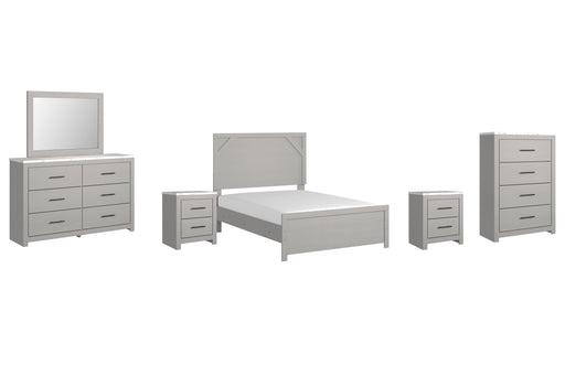 Cottonburg Full Panel Bed with Mirrored Dresser, Chest and 2 Nightstands JR Furniture Store