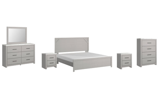 Cottonburg King Panel Bed with Mirrored Dresser, Chest and 2 Nightstands JR Furniture Store