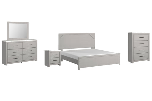 Cottonburg King Panel Bed with Mirrored Dresser, Chest and Nightstand JR Furniture Store