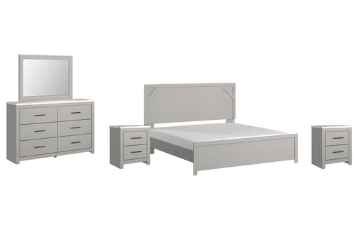 Cottonburg King Panel Bed with Mirrored Dresser and 2 Nightstands JR Furniture Store