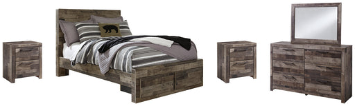 Derekson Full Panel Bed with 2 Storage Drawers with Mirrored Dresser and 2 Nightstands JR Furniture Store