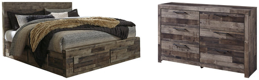 Derekson King Panel Bed with 2 Storage Drawers with Dresser JR Furniture Store