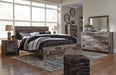 Derekson King Panel Bed with 2 Storage Drawers with Mirrored Dresser, Chest and 2 Nightstands JR Furniture Store