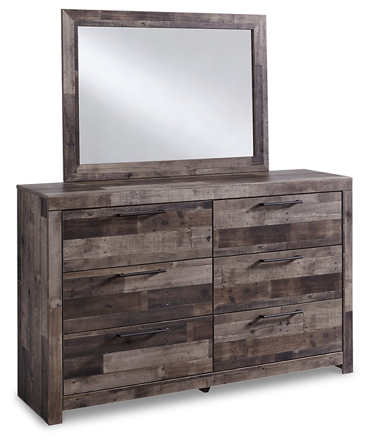 Derekson King Panel Headboard with Mirrored Dresser and Chest JR Furniture Store
