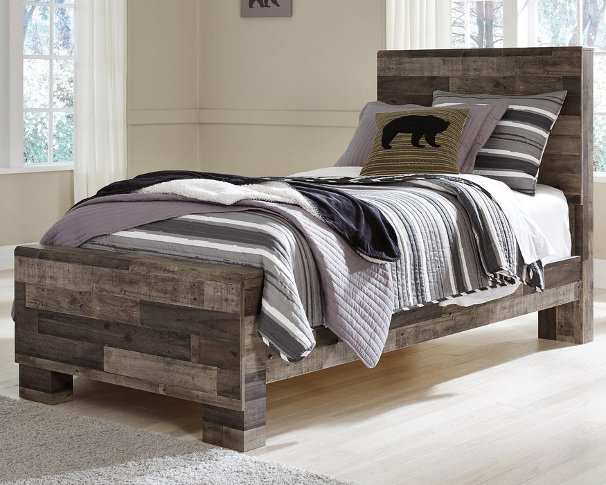 Derekson Twin Panel Bed with Mirrored Dresser JR Furniture Store