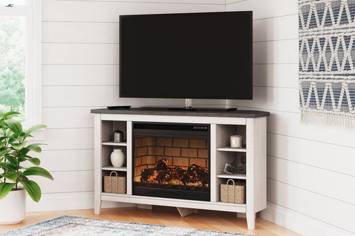 Dorrinson Corner TV Stand with Electric Fireplace JR Furniture Store