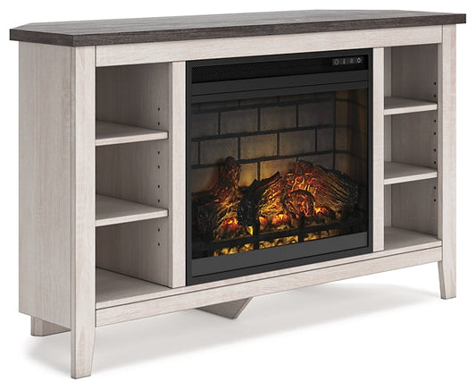 Dorrinson Corner TV Stand with Electric Fireplace JR Furniture Store