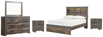 Drystan Full Bookcase Bed with Mirrored Dresser and 2 Nightstands JR Furniture Store