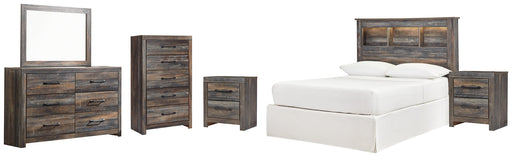 Drystan Full Bookcase Headboard with Mirrored Dresser, Chest and 2 Nightstands JR Furniture Store