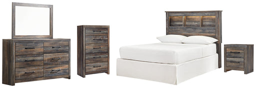 Drystan Full Bookcase Headboard with Mirrored Dresser, Chest and Nightstand JR Furniture Store