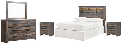 Drystan Full Bookcase Headboard with Mirrored Dresser and 2 Nightstands JR Furniture Store