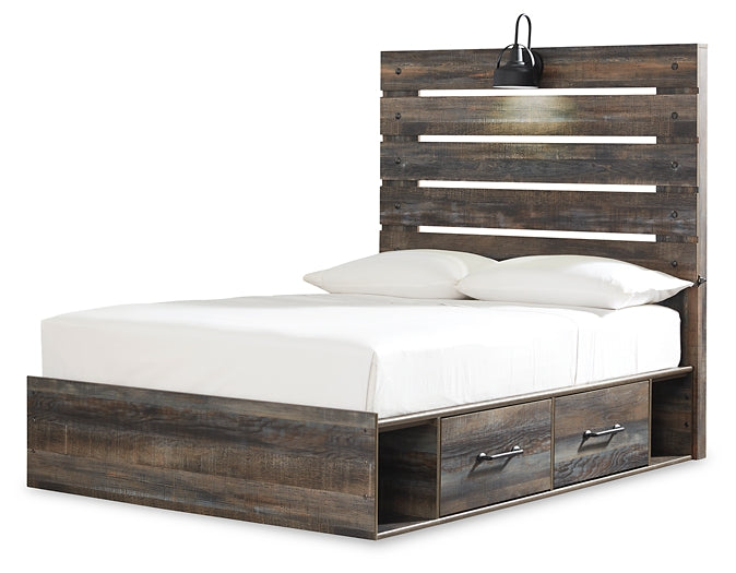 Drystan Full Panel Bed with 4 Storage Drawers with Mirrored Dresser and 2 Nightstands JR Furniture Store