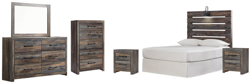 Drystan Full Panel Headboard with Mirrored Dresser, Chest and 2 Nightstands JR Furniture Store