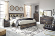 Drystan King Bookcase Bed with 2 Storage Drawers with Mirrored Dresser, Chest and 2 Nightstands JR Furniture Store