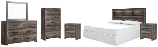 Drystan King/California King Bookcase Headboard with Mirrored Dresser, Chest and 2 Nightstands JR Furniture Store