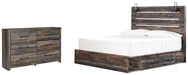 Drystan King Panel Bed with 2 Storage Drawers with Dresser JR Furniture Store