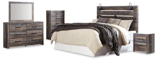 Drystan King Panel Headboard with Mirrored Dresser, Chest and Nightstand JR Furniture Store