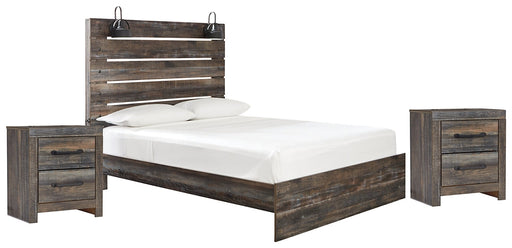Drystan Queen Panel Bed with 2 Nightstands JR Furniture Store