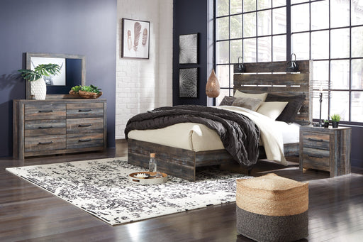 Drystan Queen Panel Bed with Mirrored Dresser JR Furniture Store