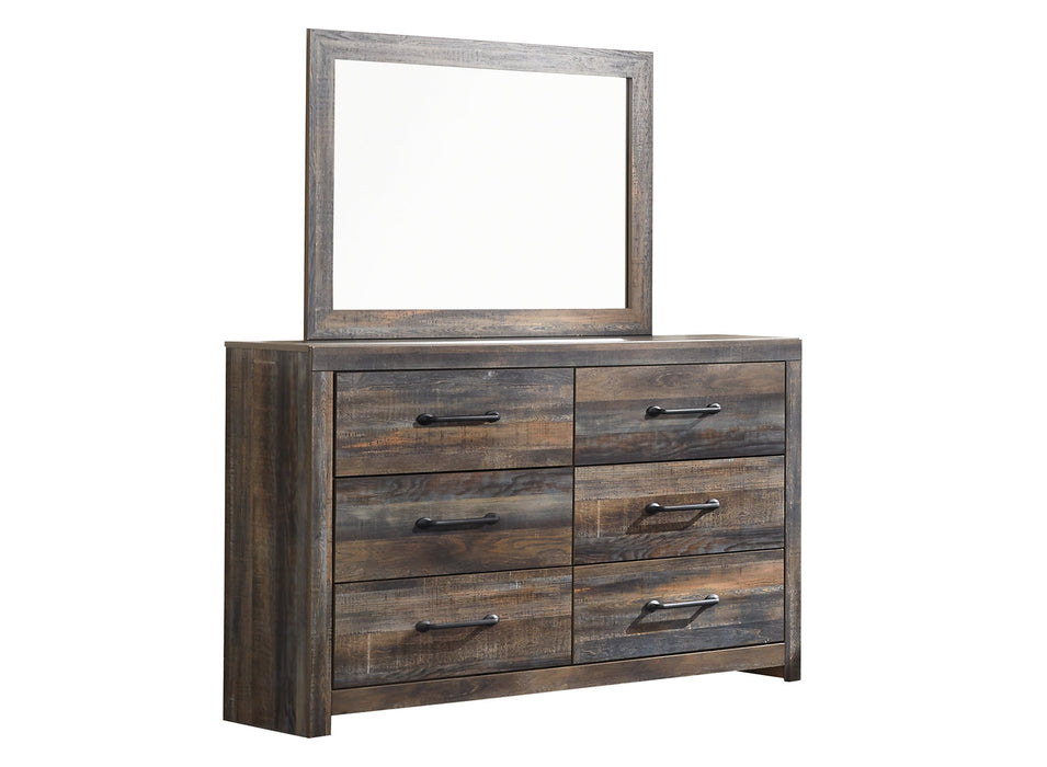 Drystan Queen Panel Headboard with Mirrored Dresser, Chest and 2 Nightstands JR Furniture Store