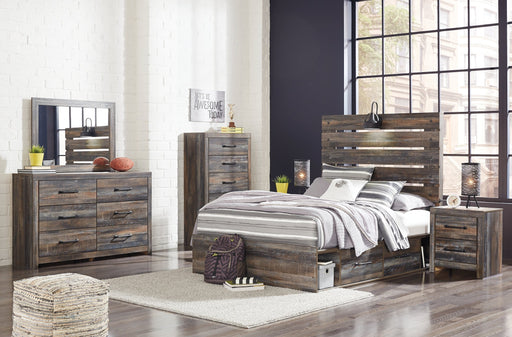 Drystan Twin Panel Bed with 2 Storage Drawers with Mirrored Dresser and 2 Nightstands JR Furniture Store