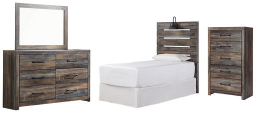Drystan Twin Panel Headboard with Mirrored Dresser and Chest JR Furniture Store