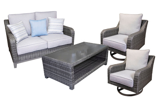 Elite Park Outdoor Loveseat and 2 Lounge Chairs with Coffee Table JR Furniture Store