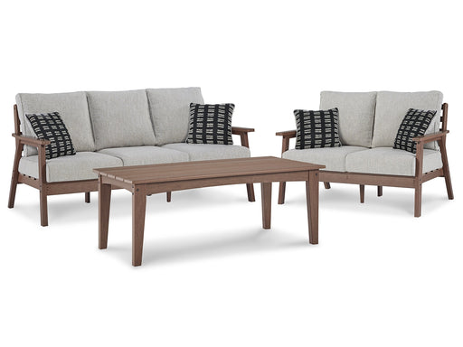 Emmeline Outdoor Sofa and Loveseat with Coffee Table JR Furniture Store