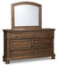 Flynnter California King Panel Bed with 2 Storage Drawers with Mirrored Dresser, Chest and Nightstand JR Furniture Store