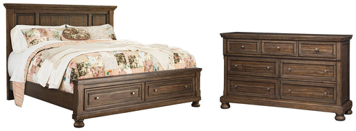 Flynnter Queen Panel Bed with 2 Storage Drawers with Dresser JR Furniture Store