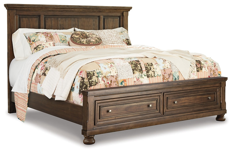 Flynnter Queen Panel Bed with 2 Storage Drawers with Mirrored Dresser, Chest and Nightstand JR Furniture Store