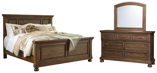 Flynnter Queen Panel Bed with Mirrored Dresser JR Furniture Store