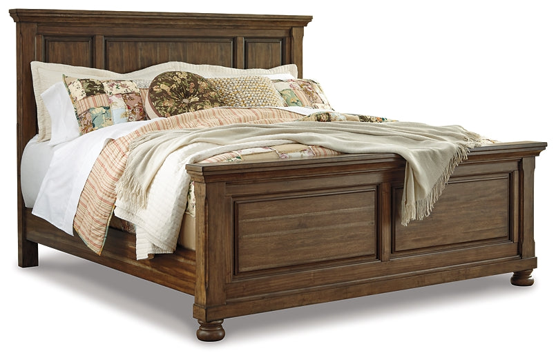 Flynnter Queen Panel Bed with Mirrored Dresser and Chest JR Furniture Store