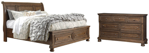 Flynnter Queen Sleigh Bed with 2 Storage Drawers with Dresser with Dresser JR Furniture Store