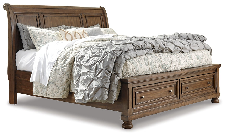 Flynnter Queen Sleigh Bed with 2 Storage Drawers with Mirrored Dresser JR Furniture Store