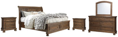 Flynnter Queen Sleigh Bed with 2 Storage Drawers with Mirrored Dresser and 2 Nightstands JR Furniture Store
