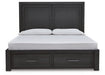 Foyland California King Panel Storage Bed with Mirrored Dresser, Chest and 2 Nightstands JR Furniture Store