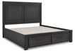Foyland California King Panel Storage Bed with Mirrored Dresser, Chest and 2 Nightstands JR Furniture Store
