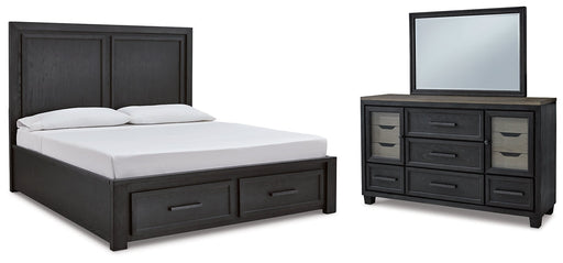 Foyland California King Panel Storage Bed with Mirrored Dresser JR Furniture Store