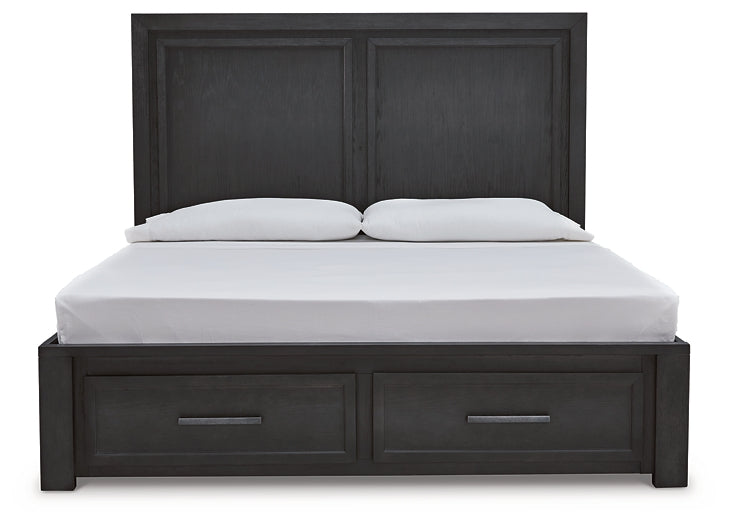 Foyland California King Panel Storage Bed with Mirrored Dresser JR Furniture Store