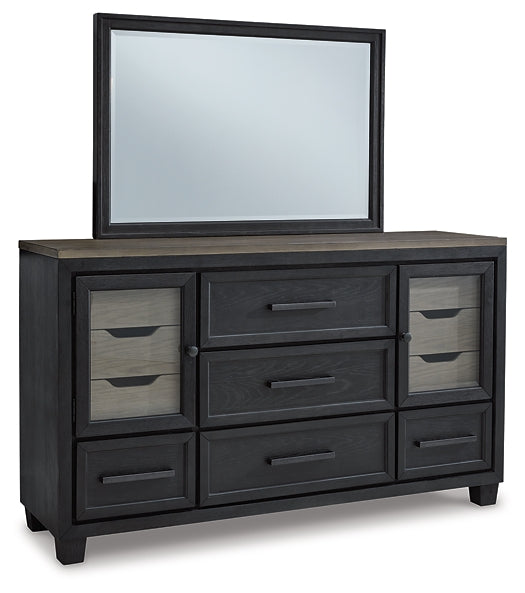 Foyland King Panel Storage Bed with Mirrored Dresser and 2 Nightstands JR Furniture Store