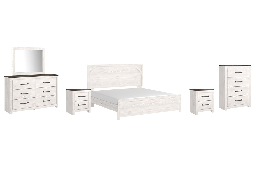 Gerridan King Panel Bed with Mirrored Dresser, Chest and 2 Nightstands JR Furniture Store
