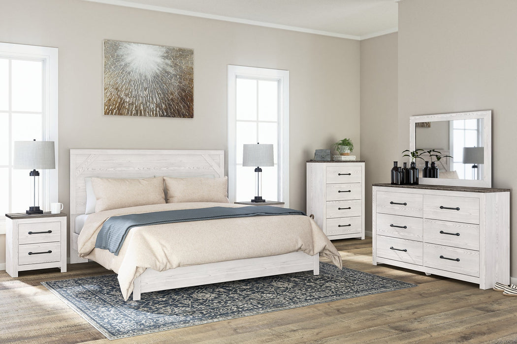 Gerridan King Panel Bed with Mirrored Dresser, Chest and Nightstand JR Furniture Store