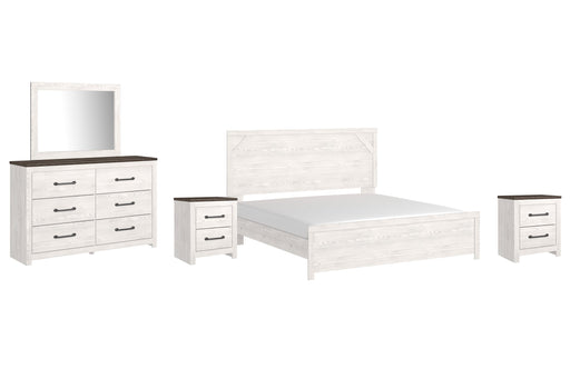 Gerridan King Panel Bed with Mirrored Dresser and 2 Nightstands JR Furniture Store