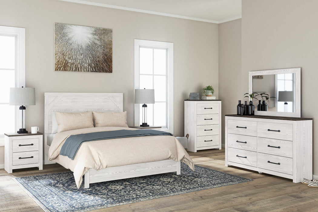 Gerridan Queen Panel Bed with Mirrored Dresser, Chest and 2 Nightstands JR Furniture Store